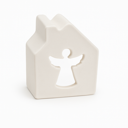 Håndlavet minihus med engel